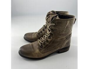 Taos Combat Ankle Boot Womens Size 10 Distressed Tan Camel Brown Zip Lace Up